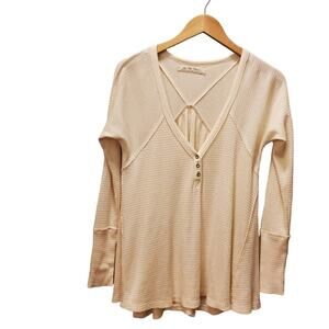 We The Free Women's Cream Waffle Knit Loose Fit Henley XS